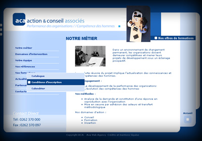 Page int�rieure ACA Conseil et Associ�s - Axedesign - Cr�ation site Internet R�union/H�bergement site Internet R�union/R�f�rencement site Internet R�union