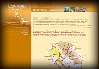 Page int�rieure Etablissement Public Foncier de la R�union - Axedesign - Cr�ation site Internet R�union/H�bergement site Internet R�union/R�f�rencement site Internet R�union